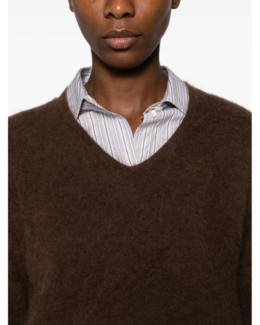 IVORY PARIS Brown Dolly V-Neck Sweater