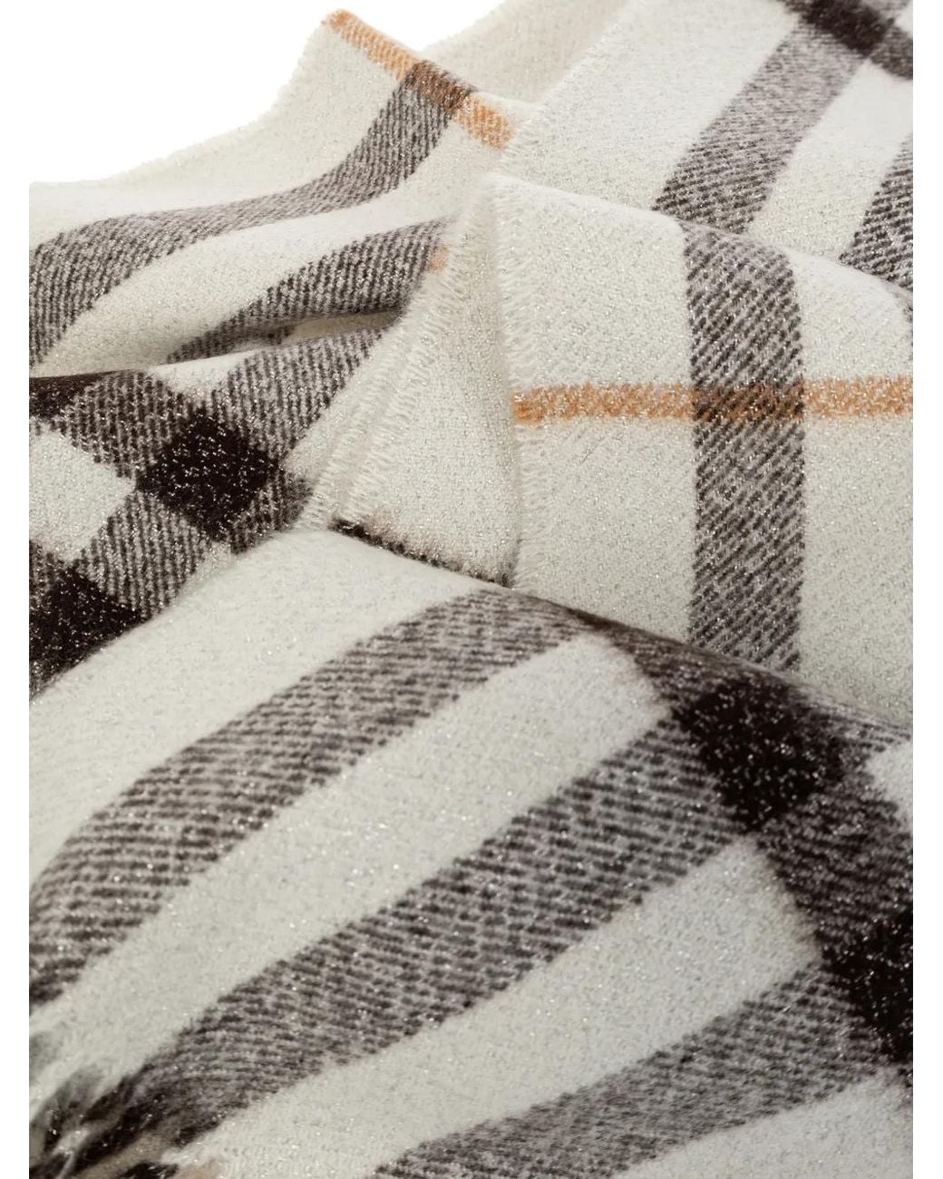 Burberry Natural Narrow Sparkle Check Cashmere Scarf