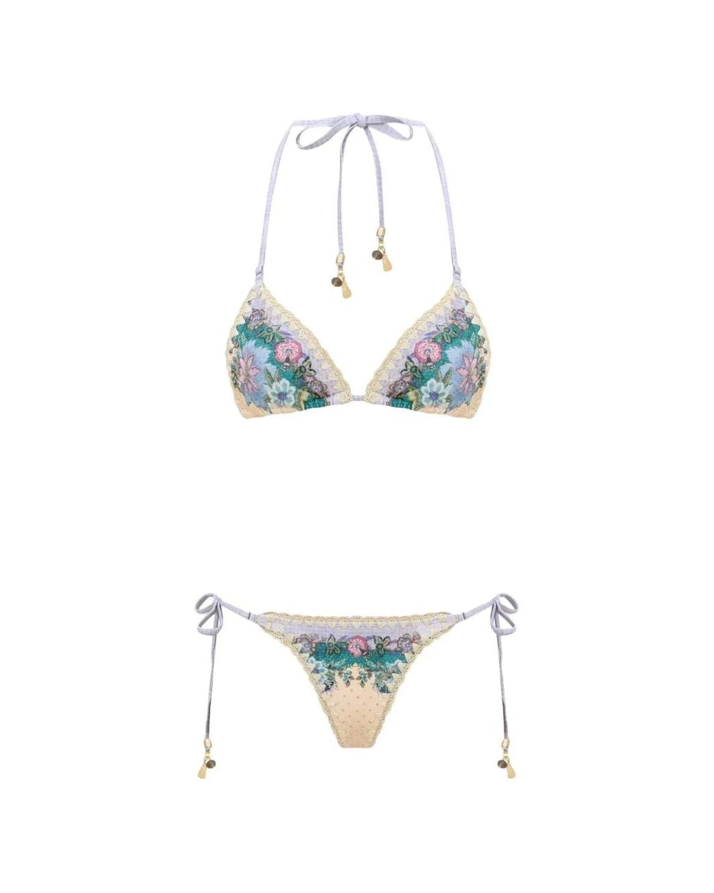 Zimmermann White Indra Floral-Print Crochet-Trim Bikini