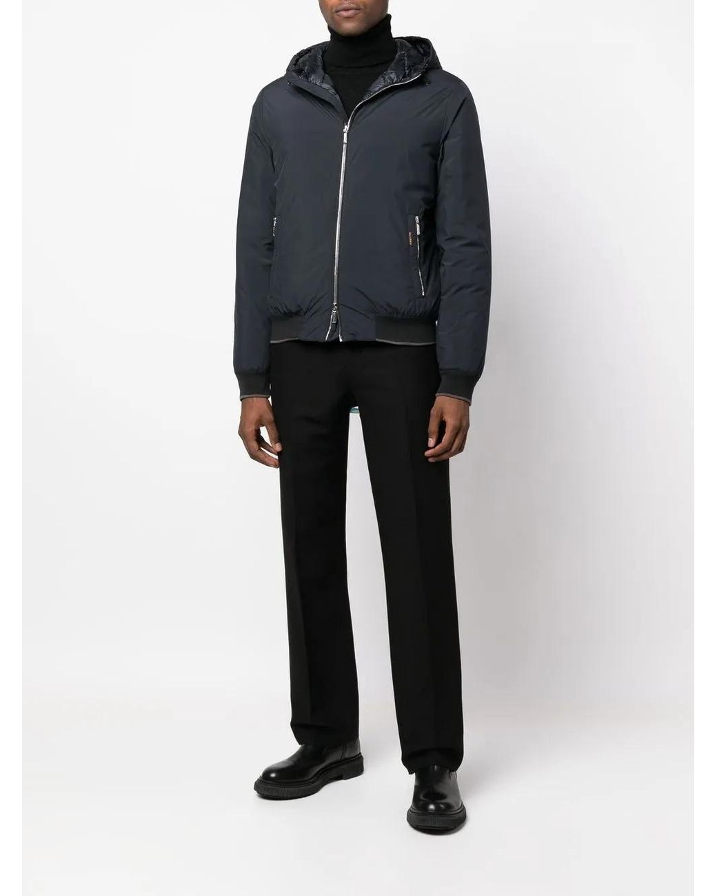 Moorer Blue Zip-Up Hooded Jacket for men