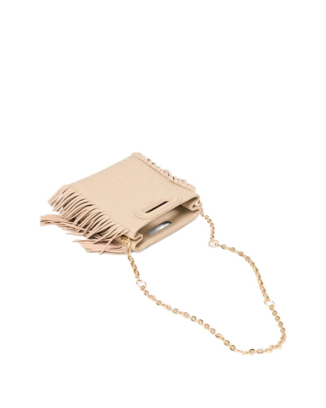 Maje Natural Topstitched Leather Mini M Bag