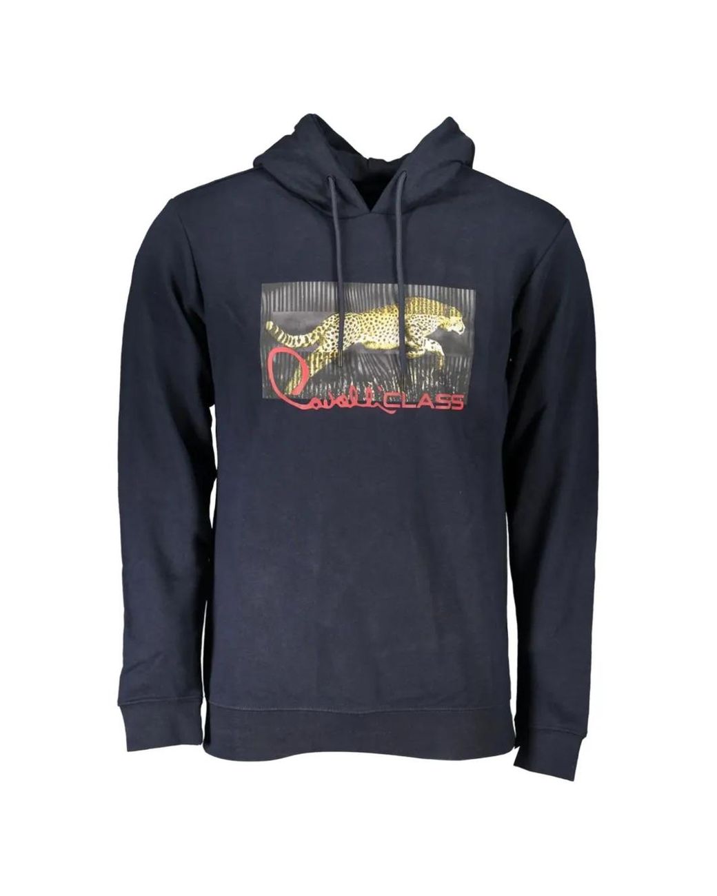 Roberto Cavalli Blue Cheetah-Print Hoodie for men