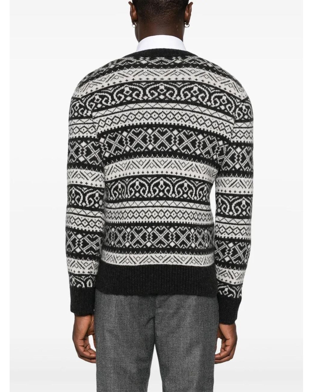 Eleventy Black Fair Isle-Intarsia Sweater for men