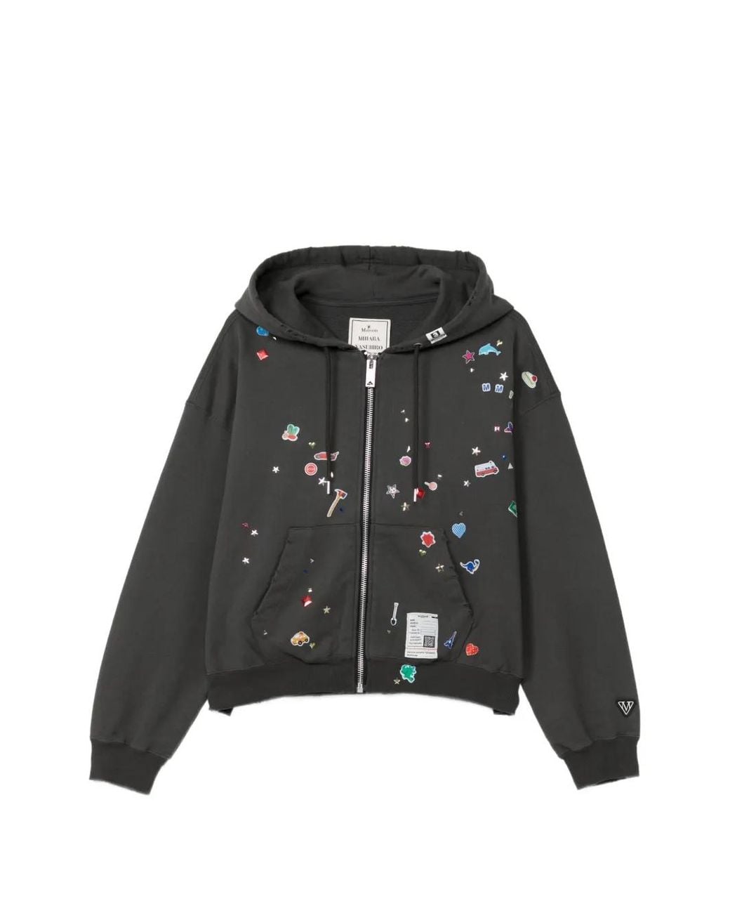 Maison Mihara Yasuhiro Black Kids Sticker-Printed Zip-Up Hoodie