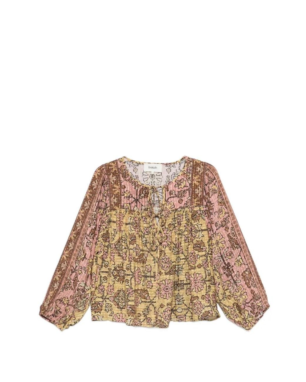 Ba&sh Natural Jaune Printed Tie-Fastening Blouse