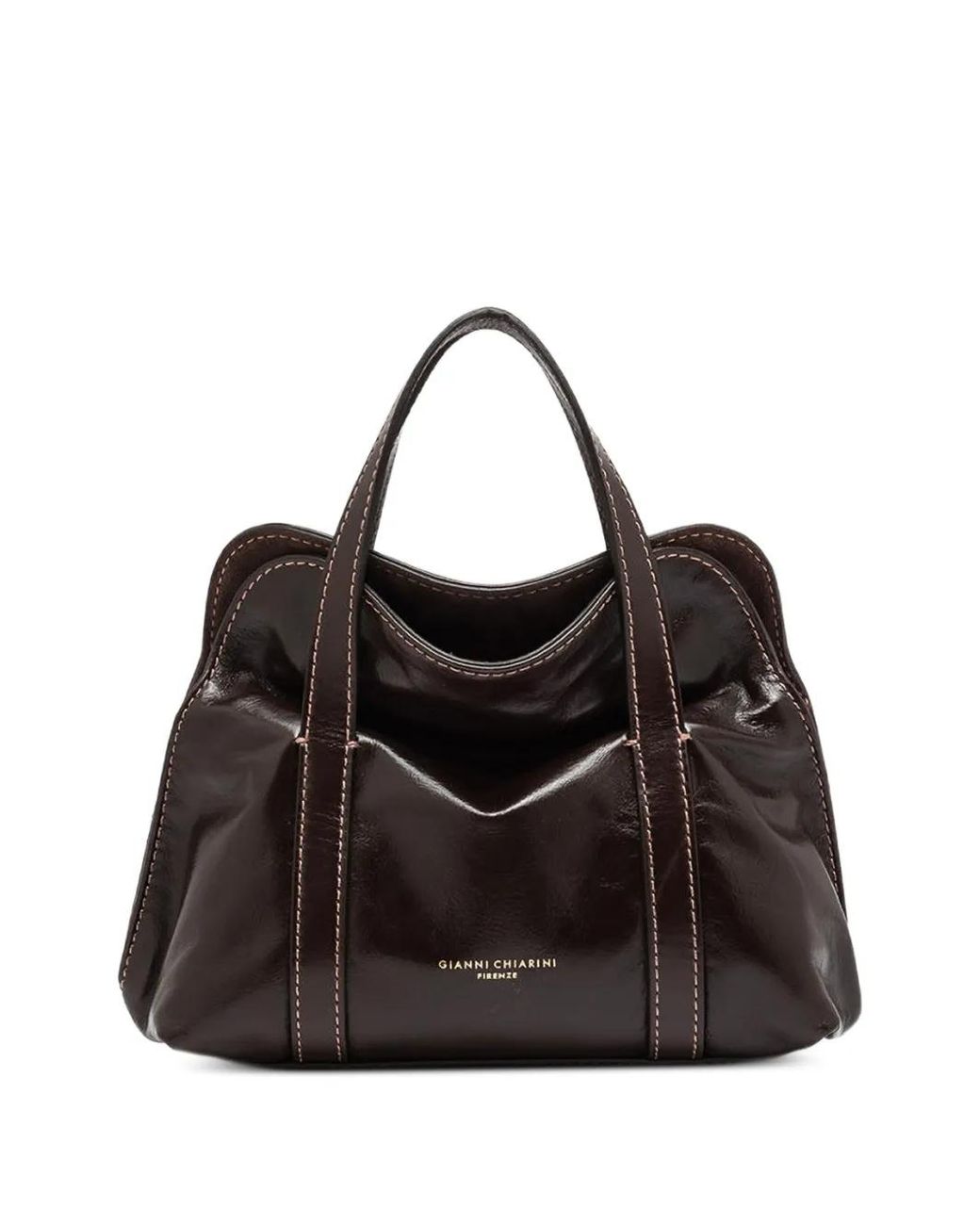 Gianni Chiarini Black Marghe Medium Contrast-Stitch Leather Tote Bag