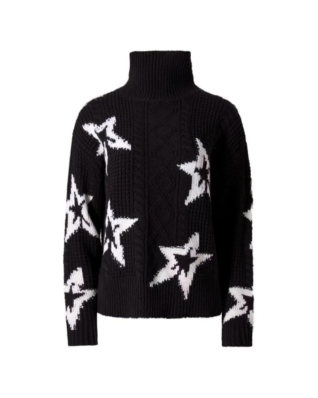 Perfect Moment Black Wool Cable Star Turtleneck Sweater