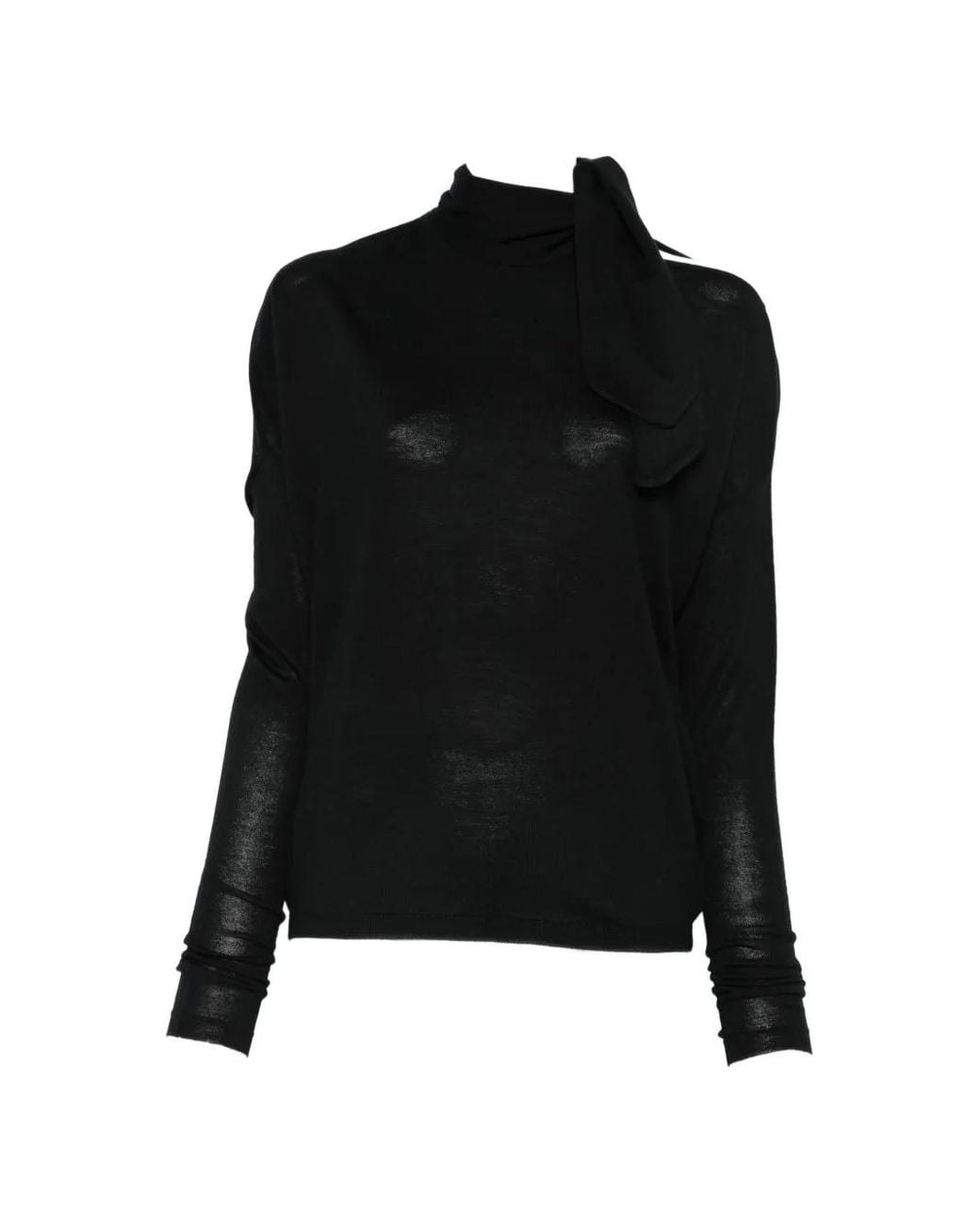 Nude Black Cut-Out Pussy-Bow Sweater