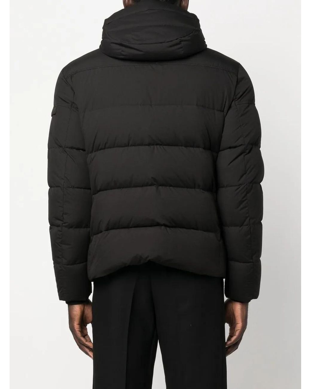 Moorer Black Padded Zip-Up Hooded Down Jacket for men