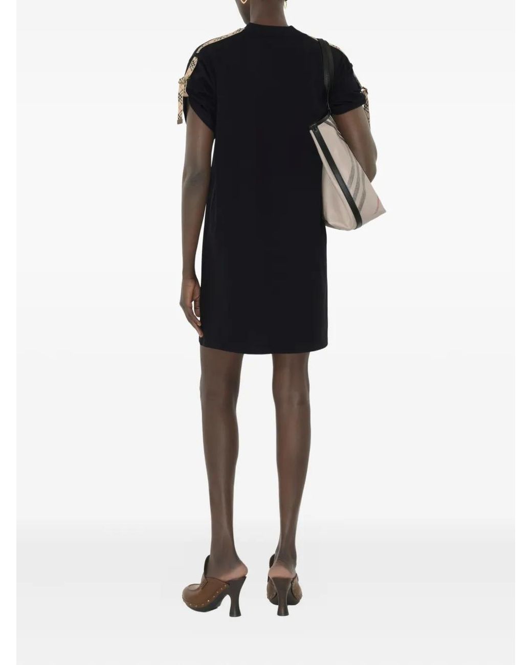 Burberry Black Check Trim Cotton T-Shirt Dress