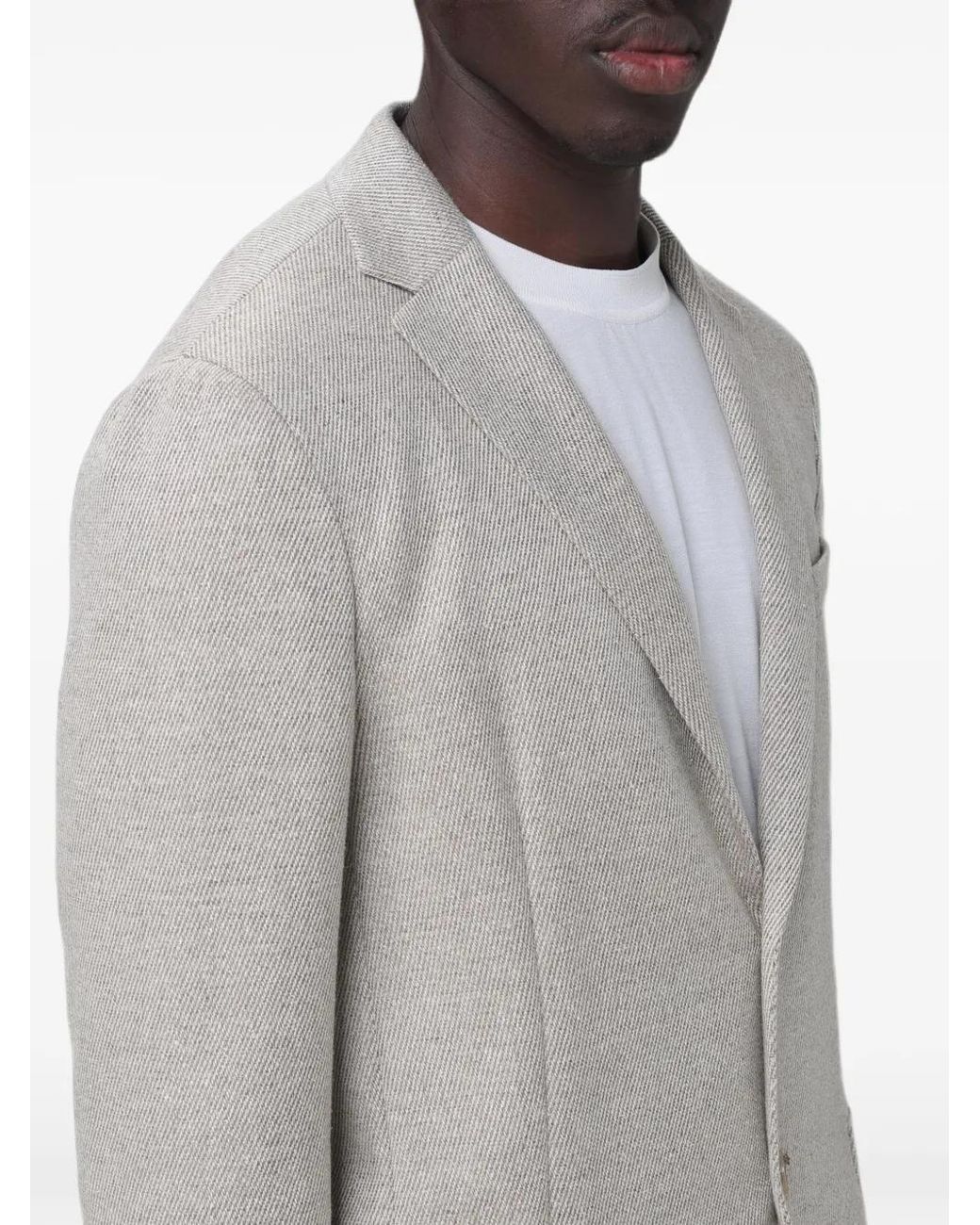 Zegna Gray Chevron-Pattern Single-Breasted Blazer for men