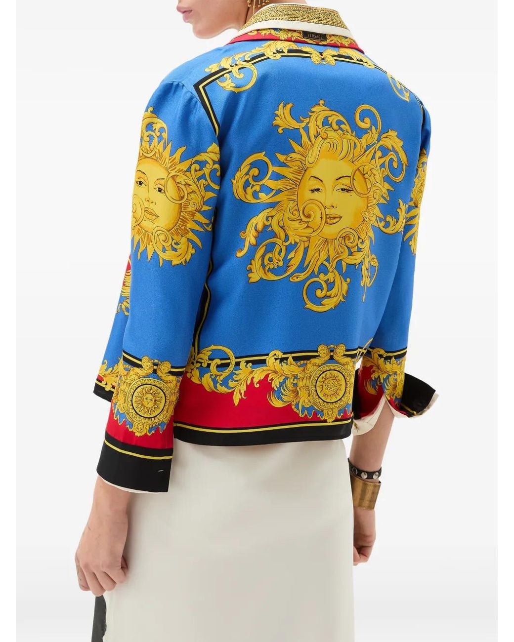 Versace Zijden Twill Blouse Met Print in het Blue