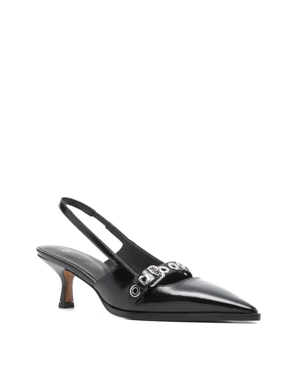 Maje Black Leather Pumps With Eyelet Strap