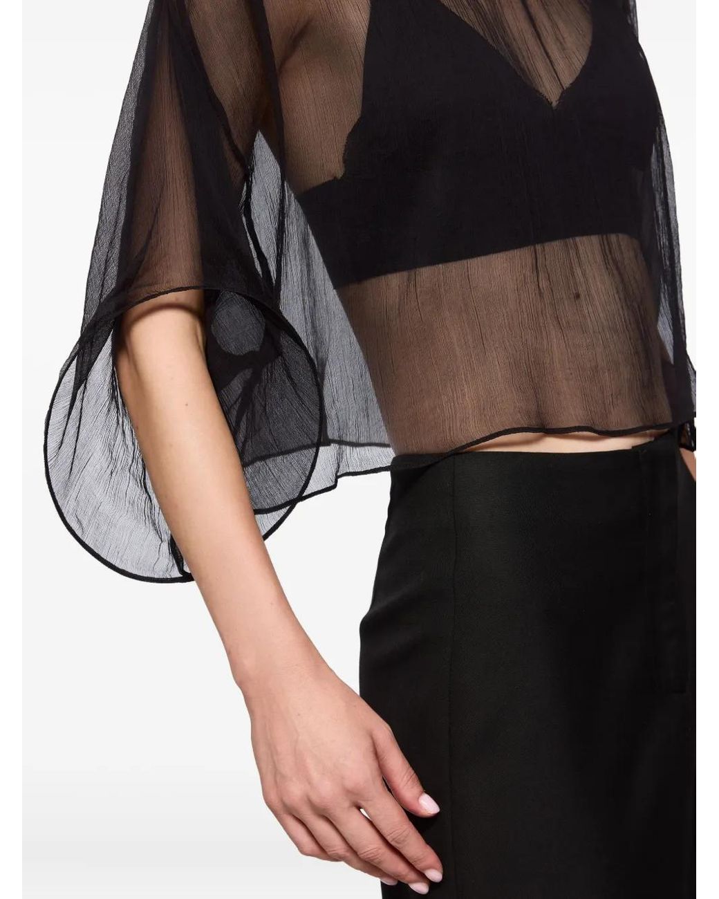Atu Body Couture Black Ruffled Silk Blouse