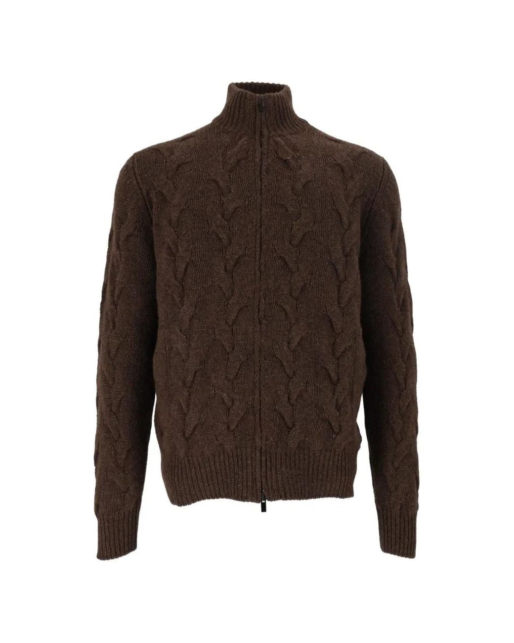 FILIPPO DE LAURENTIIS Brown Cable-Knit Zip-Up Cardigan for men