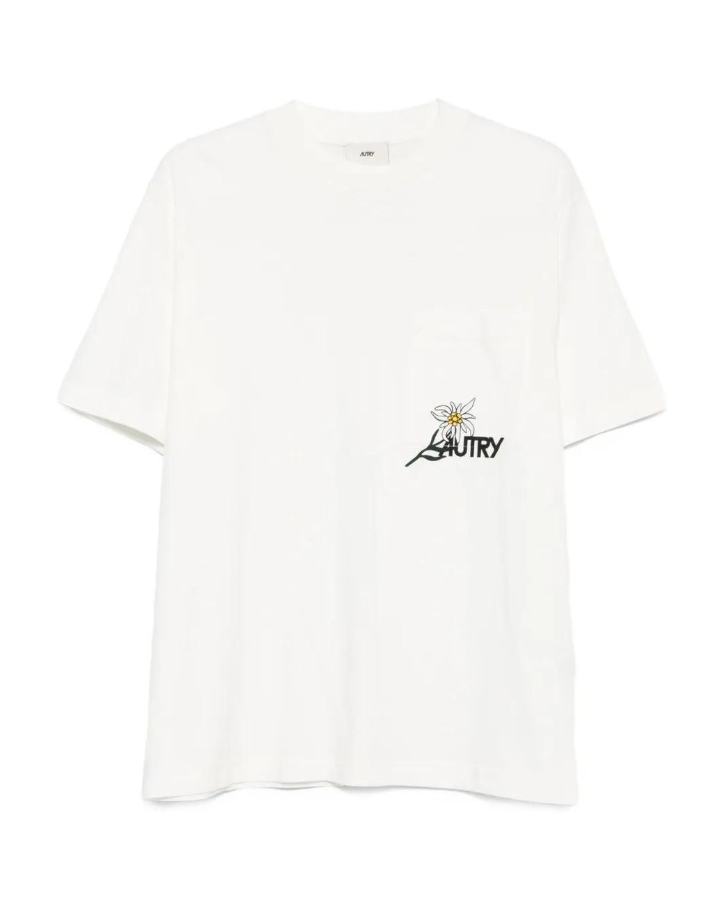Autry White Flower-Embroidered Pocket T-Shirt