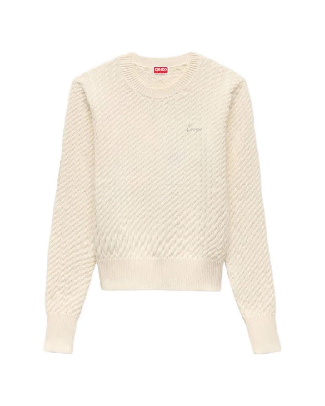 KENZO White Cable-Knit Logo-Embroidered Sweater