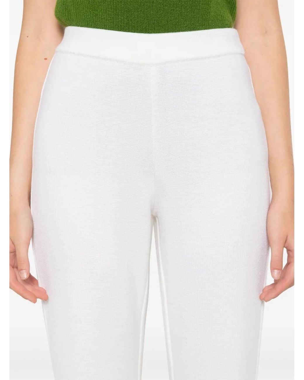 Charlott White Knitted Wool Flared Trousers