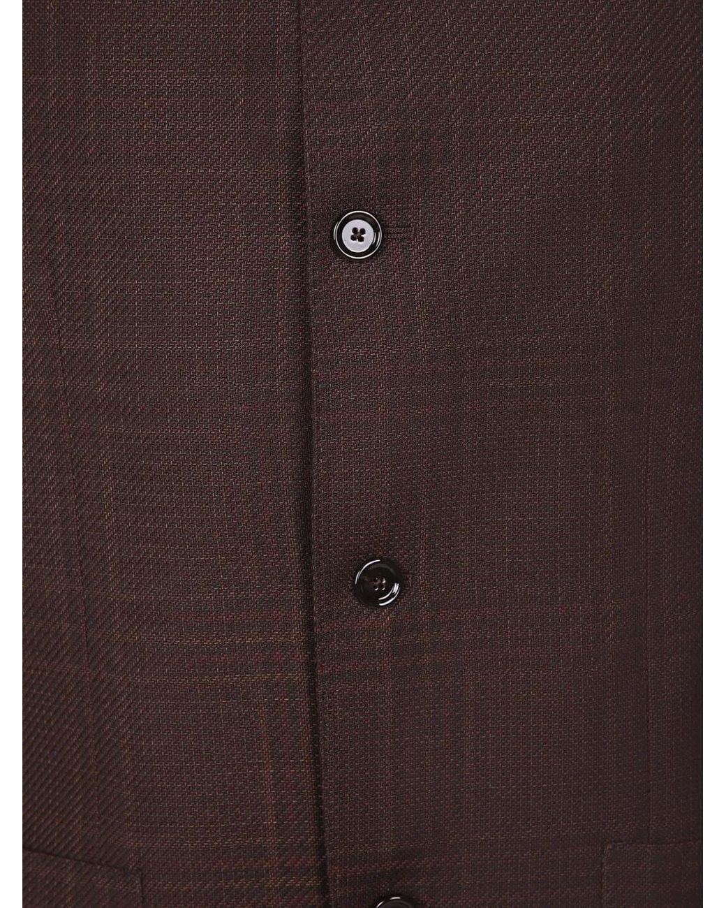 Lardini Check-Pattern Mandarin-Collar Jacket in Brown for Men | Lyst
