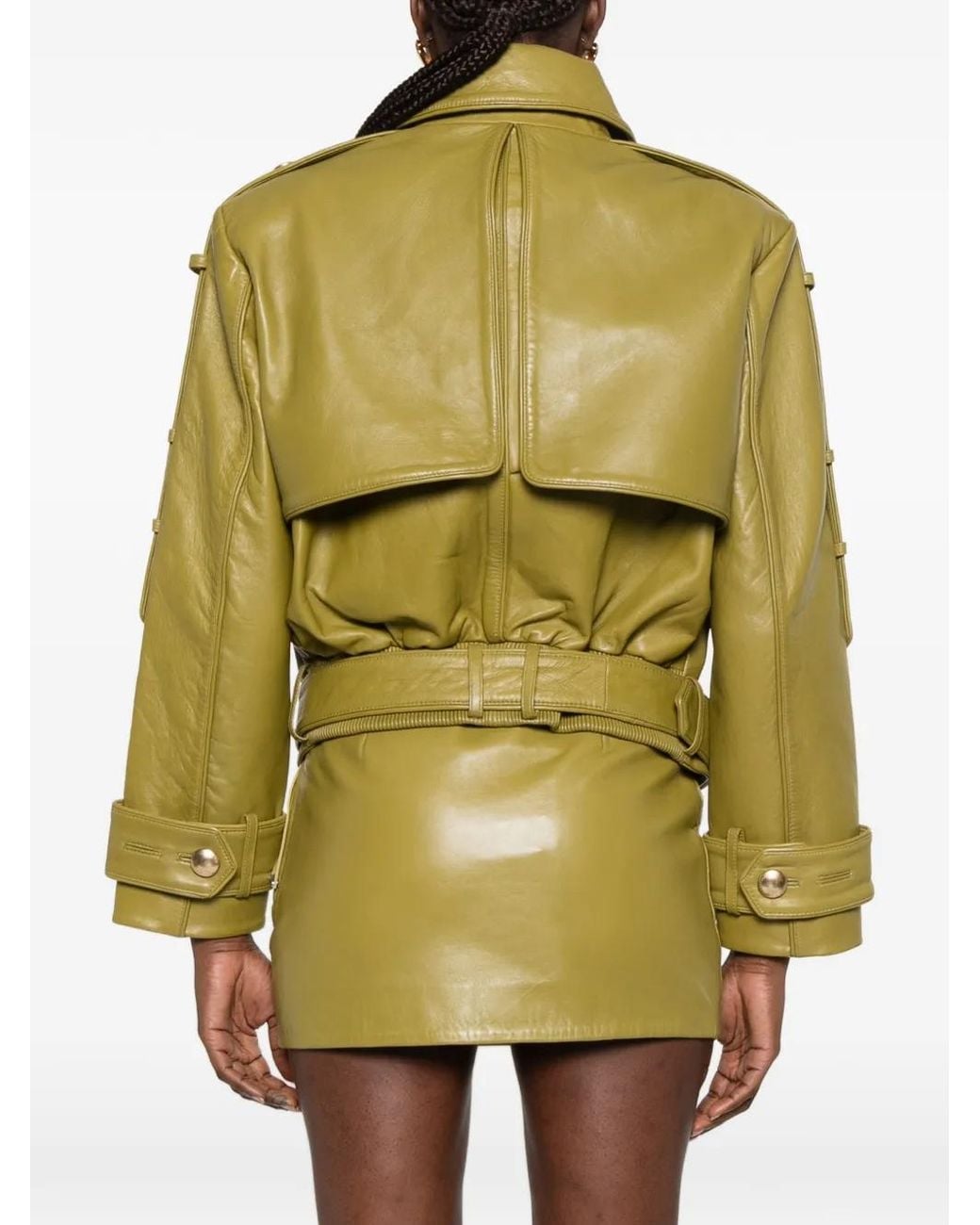 retroféte Green Veste Ceinturée À Boutonnière Croisée
