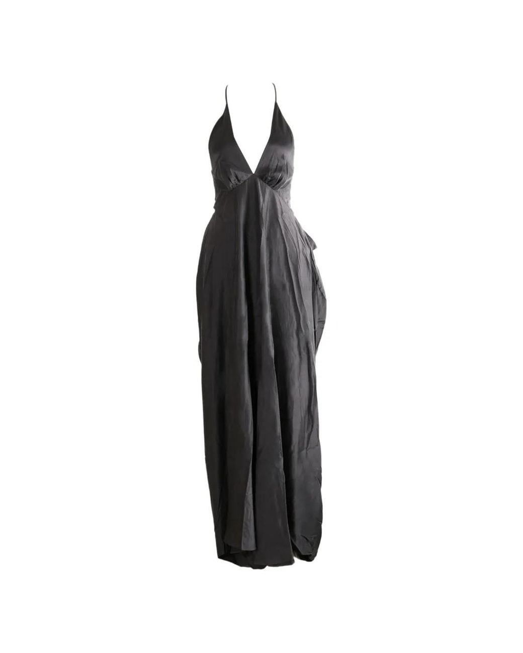 YANGKEHAN Black Silk Halterneck Maxi Dress