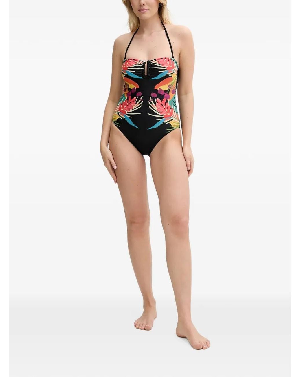 Desigual Black Floral-Print Halterneck Swimsuit