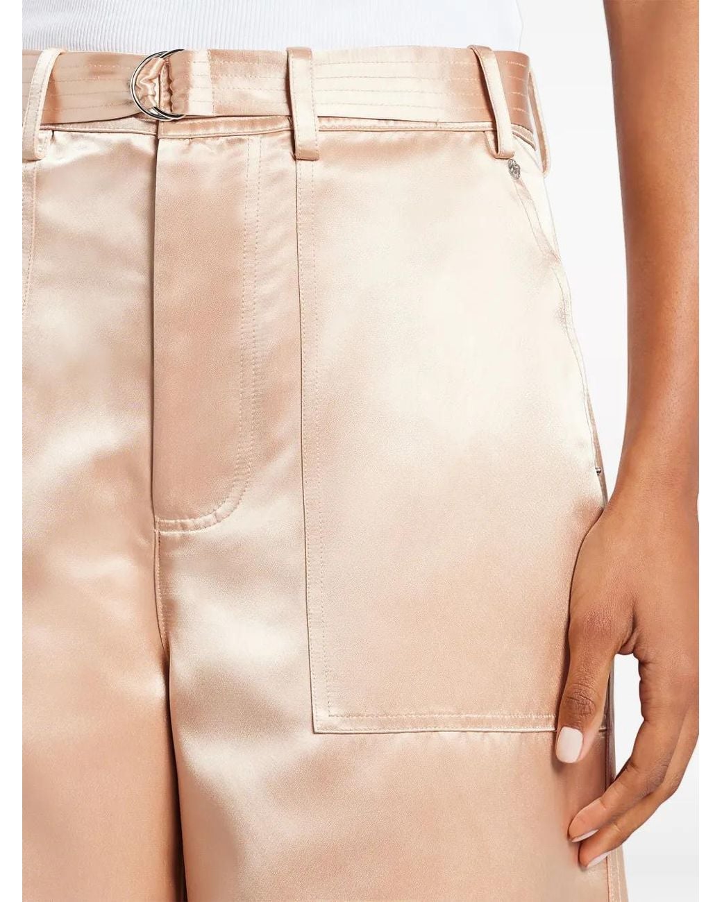 Staud Natural Belted Satin-Finish Palazzo Pants