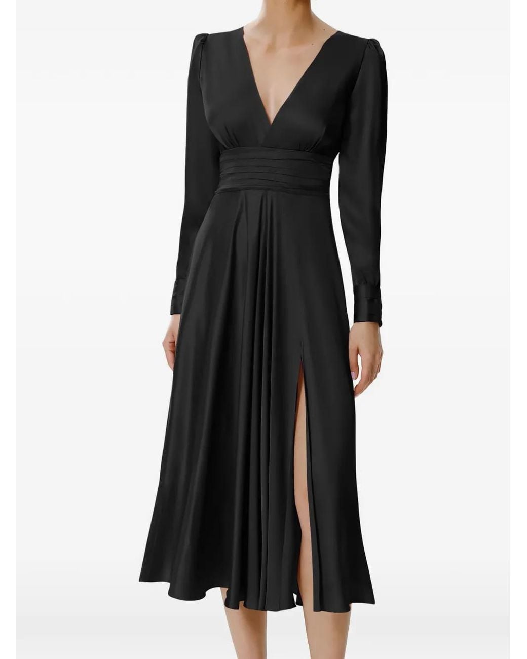 Framboise Black Yuno V-Neck Long-Sleeve Midi Dress