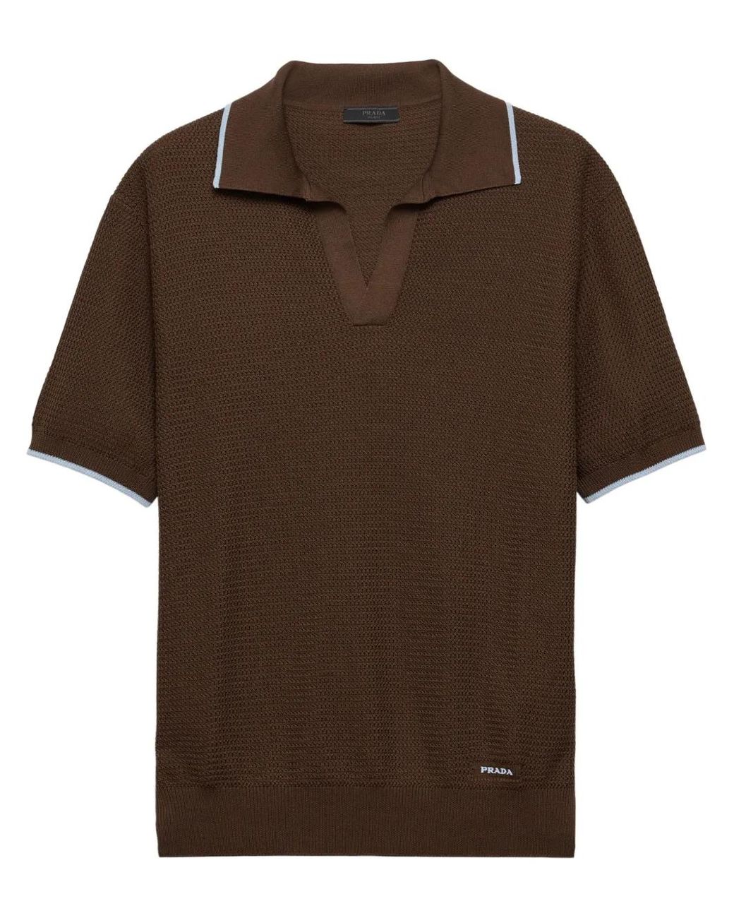 Prada Brown Silk-Cotton Polo Shirt for men
