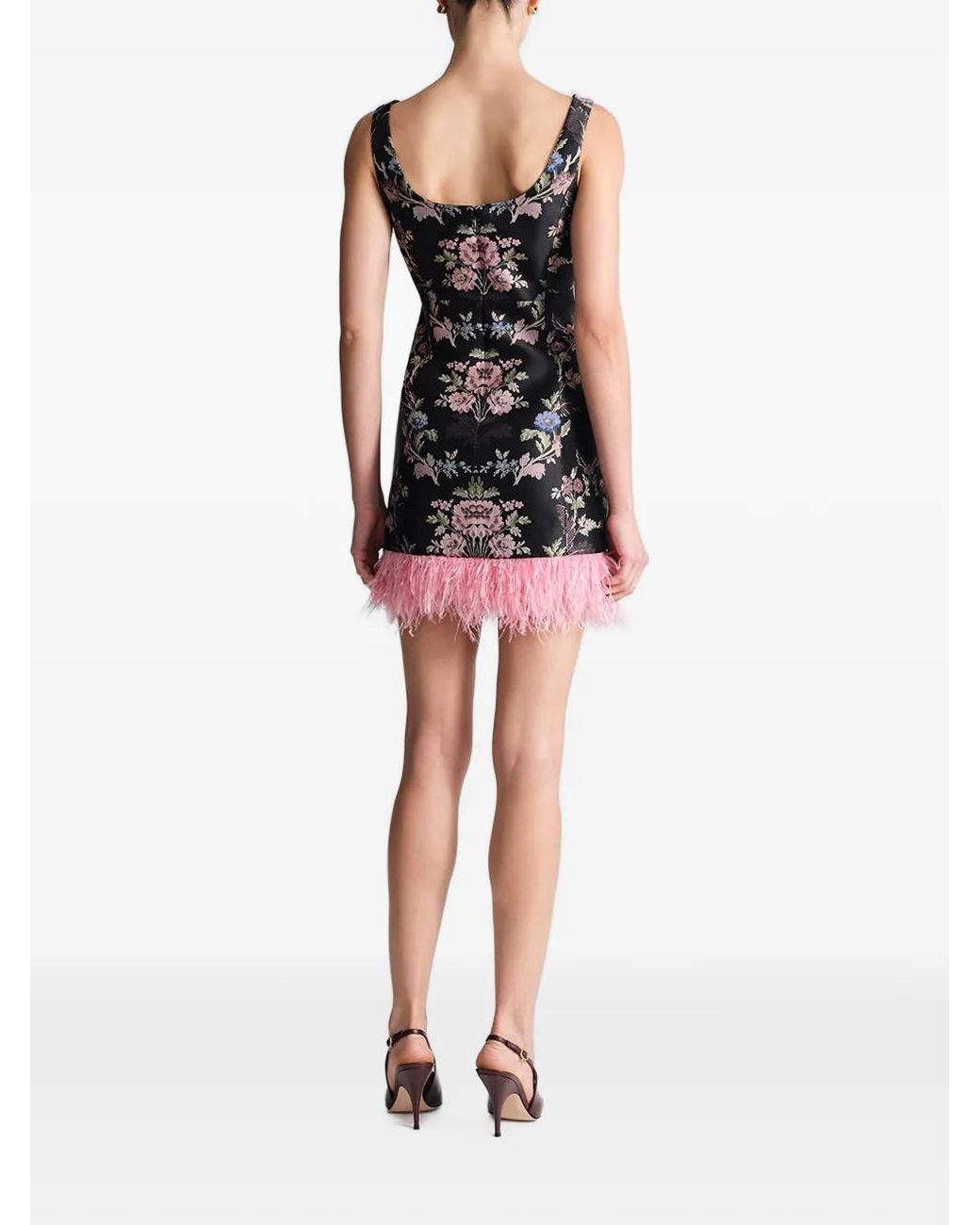 Cara Cara Black Elena Feather-Trim Mini Dress