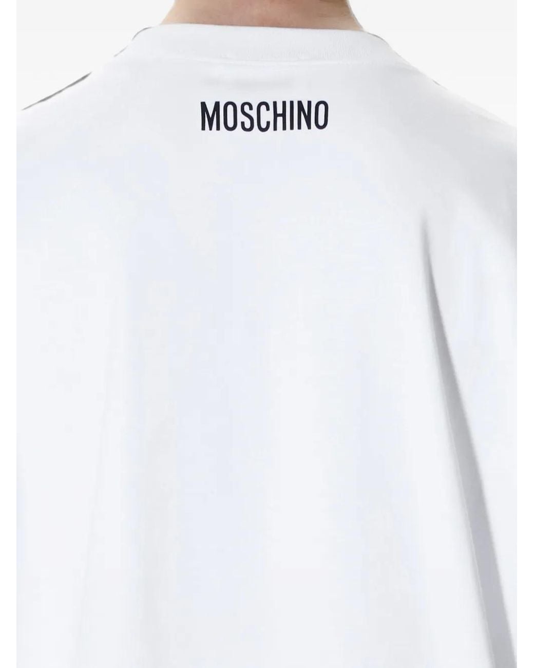 Moschino White Slogan-Print Drop-Shoulder T-Shirt