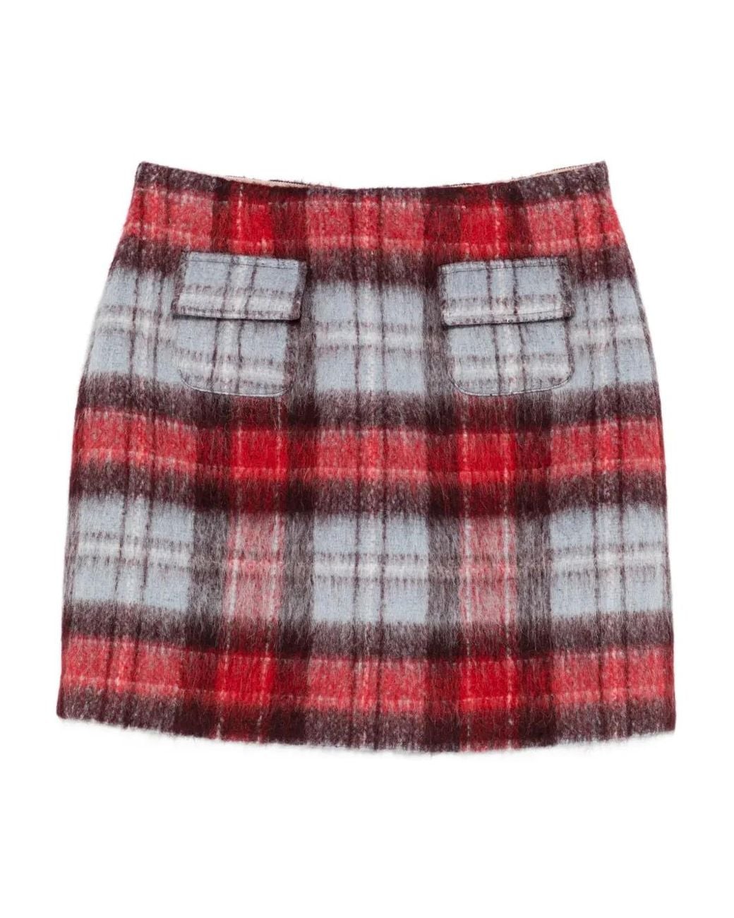 N°21 Red Flap-Pocket Checked Mini Skirt