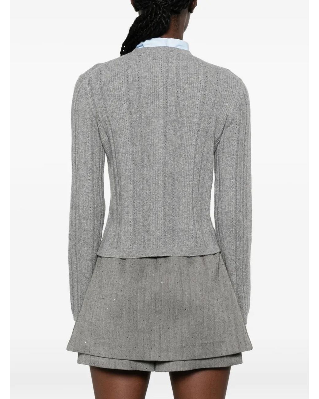 Maje Gray Removable Poplin Collar Sweater