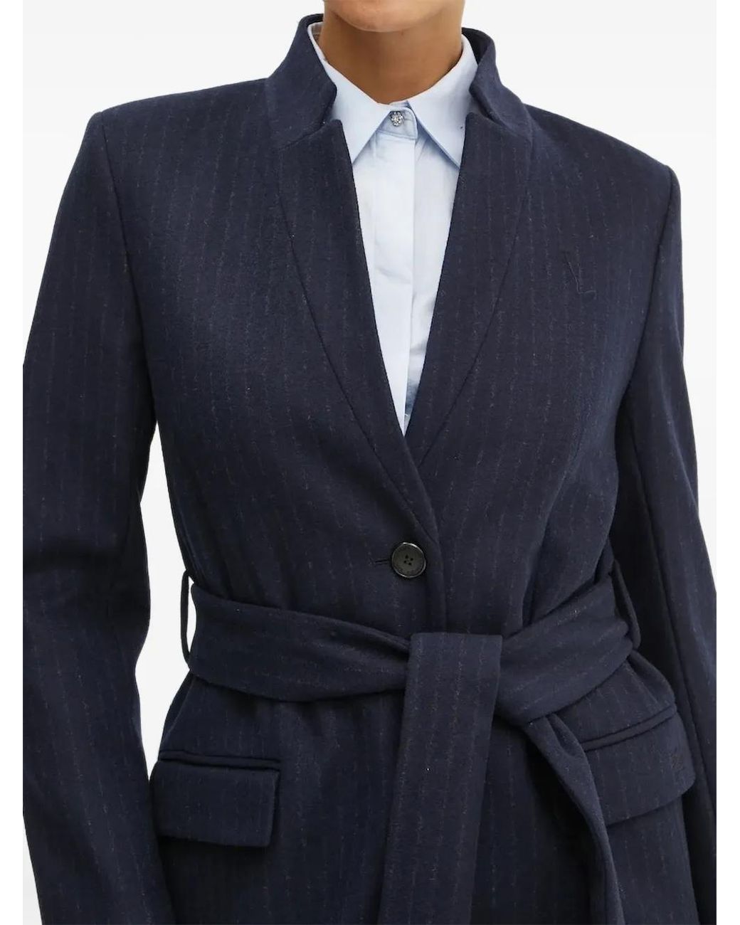 Karl Lagerfeld Blue Pinstripe Belted Coat