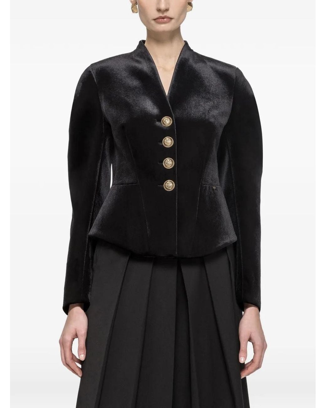 Nissa Black Fitted Velvet Jacket