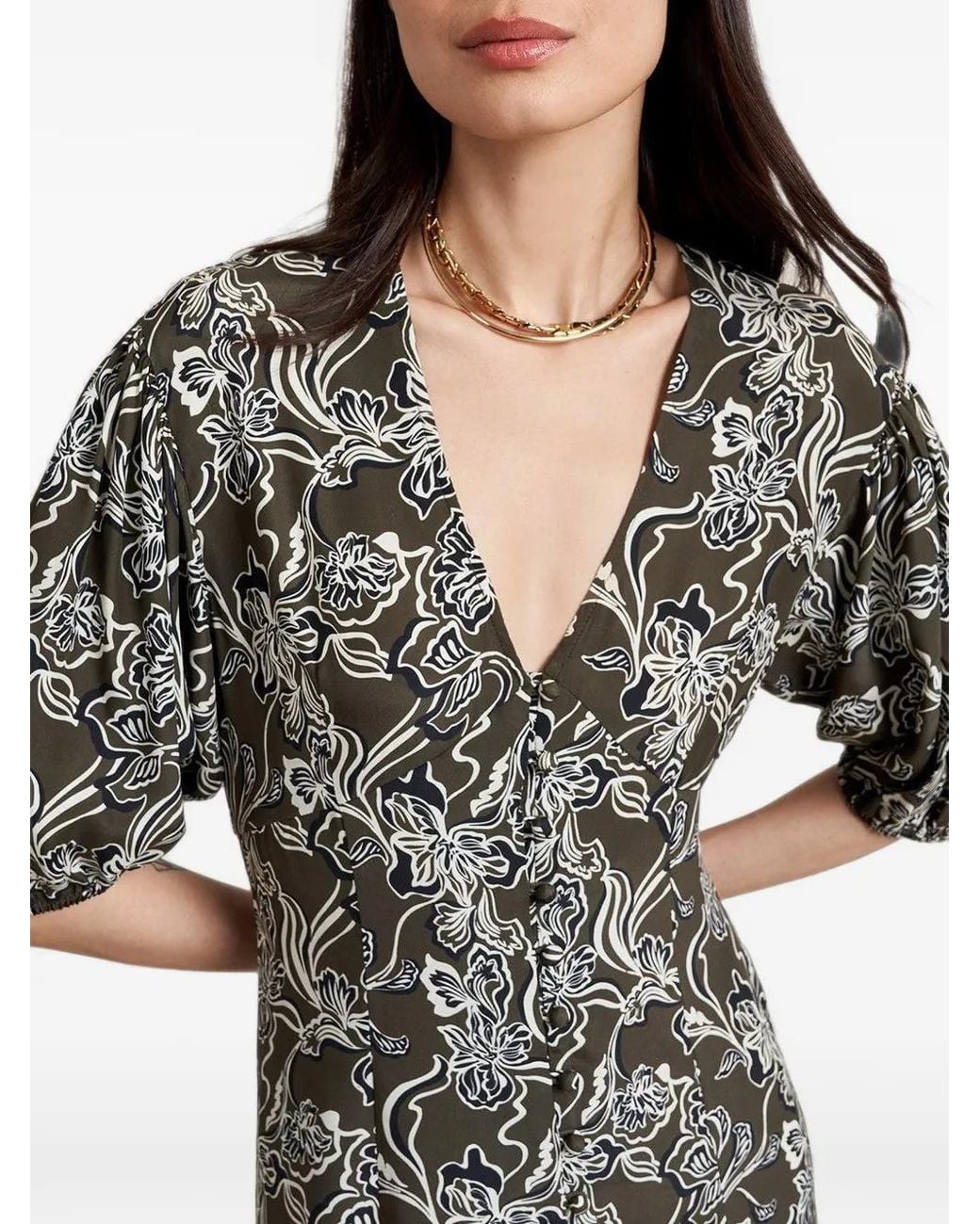 La Ligne Gray Florence Floral-Print Dress