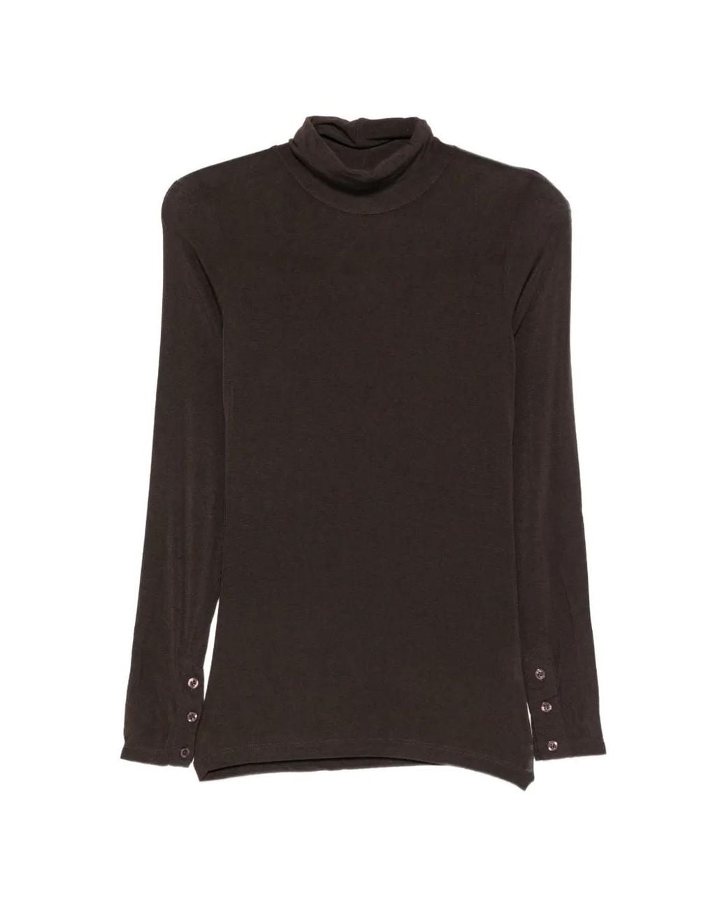 SOLOTRE Black Button-Cuff High-Neck Top