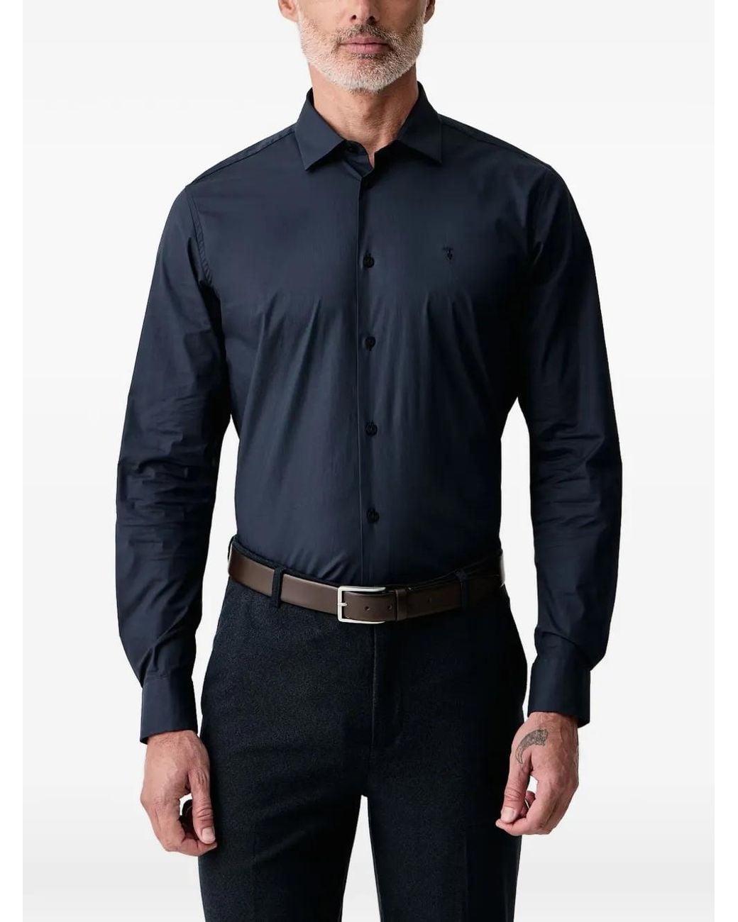 Trussardi Blue Logo-Embroidered Button-Down Shirt for men