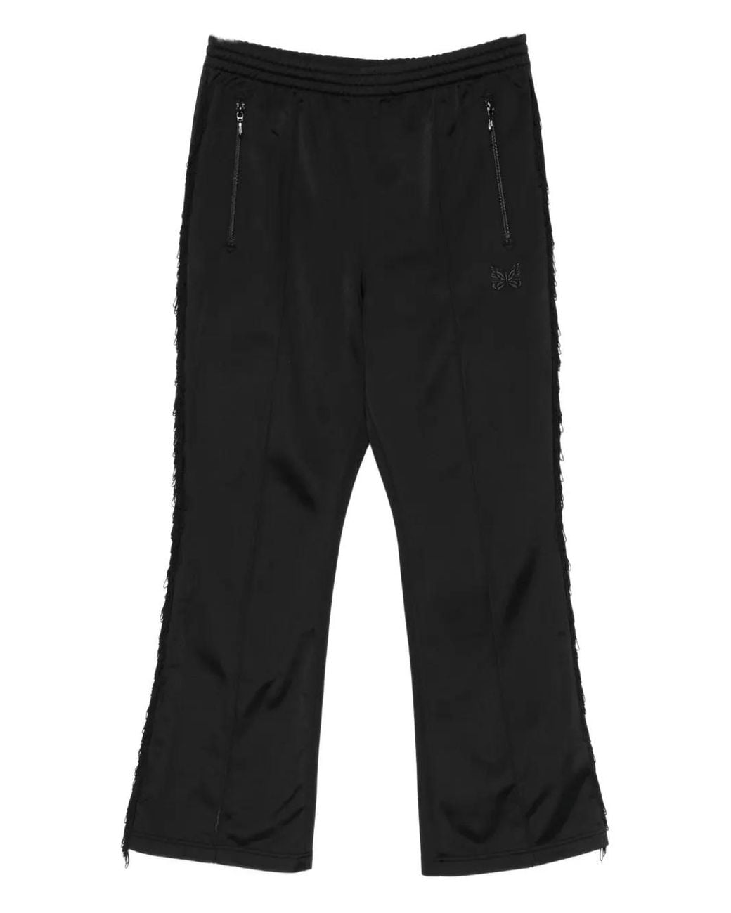 Needles Black Fringed Logo Trousers for men
