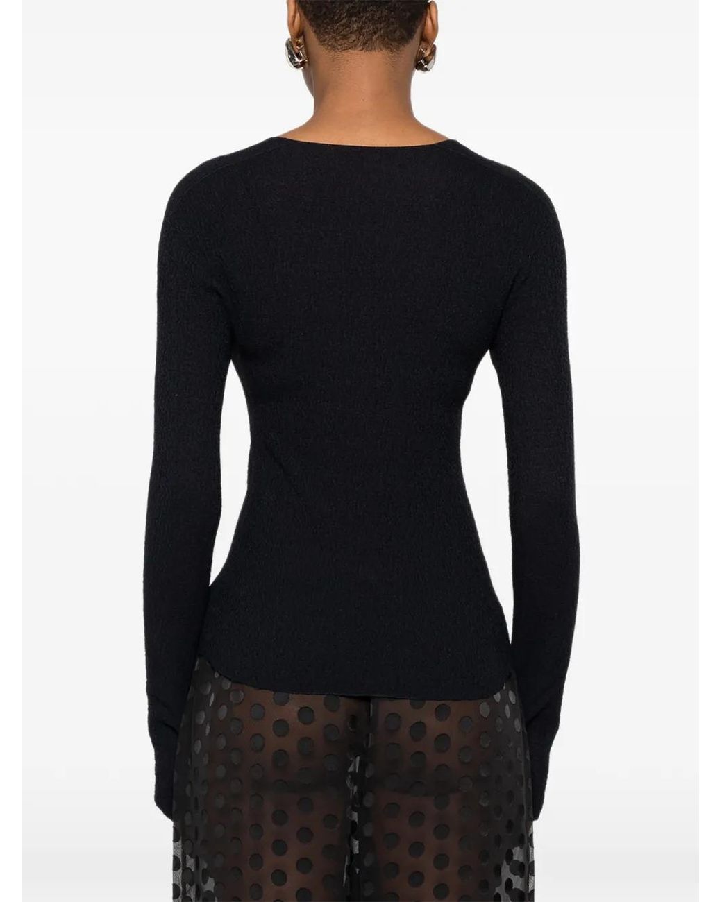 Issey Miyake Black Round-Neck Long-Sleeve Top