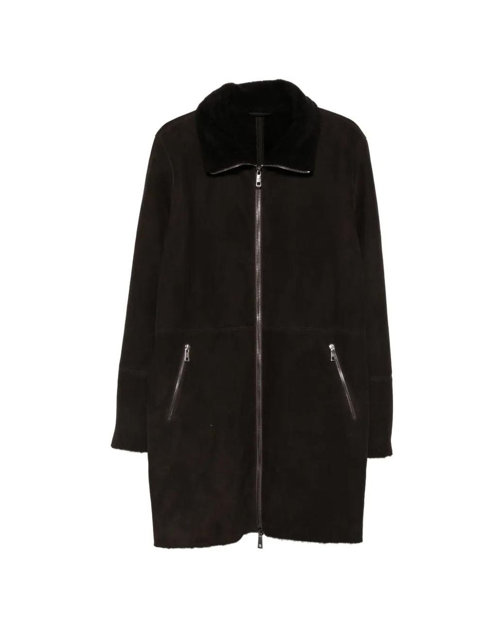 Giorgio Brato Black Shearling-Lined Suede Coat for men