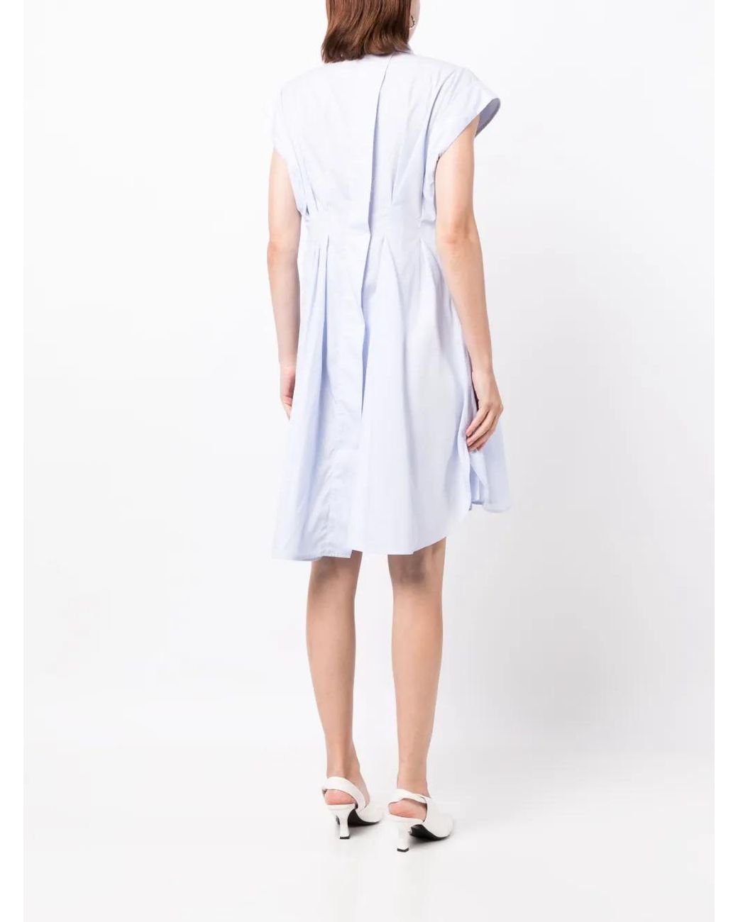 JNBY Blue Ruffled Fitted-Waist Cotton Dress