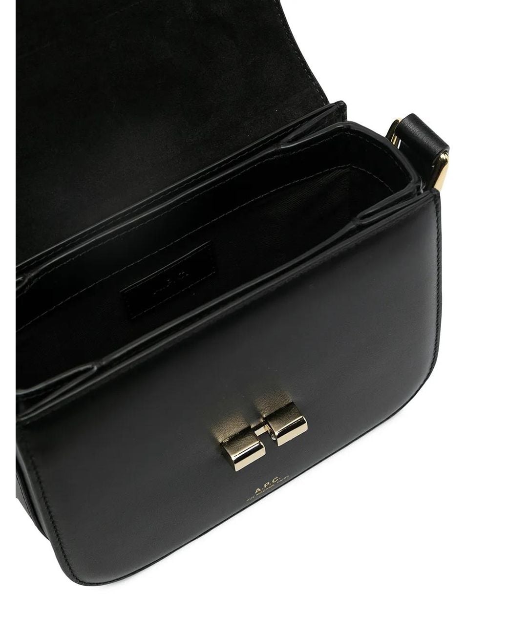 A.P.C. Black Smooth Leather Flap Crossbody Handbag For