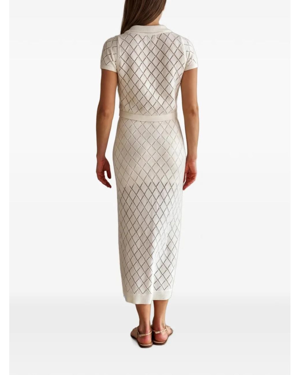 Hevron Natural Mia Diamond-Pattern Midi Skirt