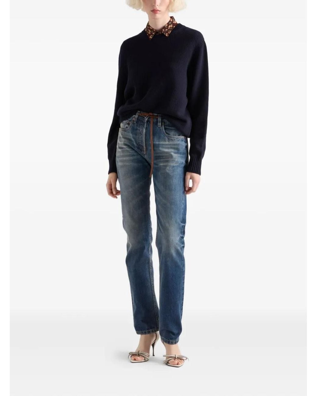 Prada Blue Ribbed Crew-Neck Sweater