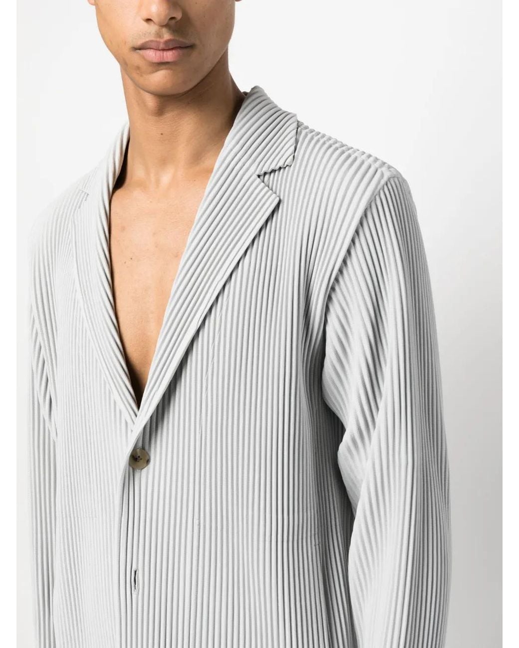Homme Plissé Issey Miyake White Micro-Pleated Single-Breasted Blazer for men