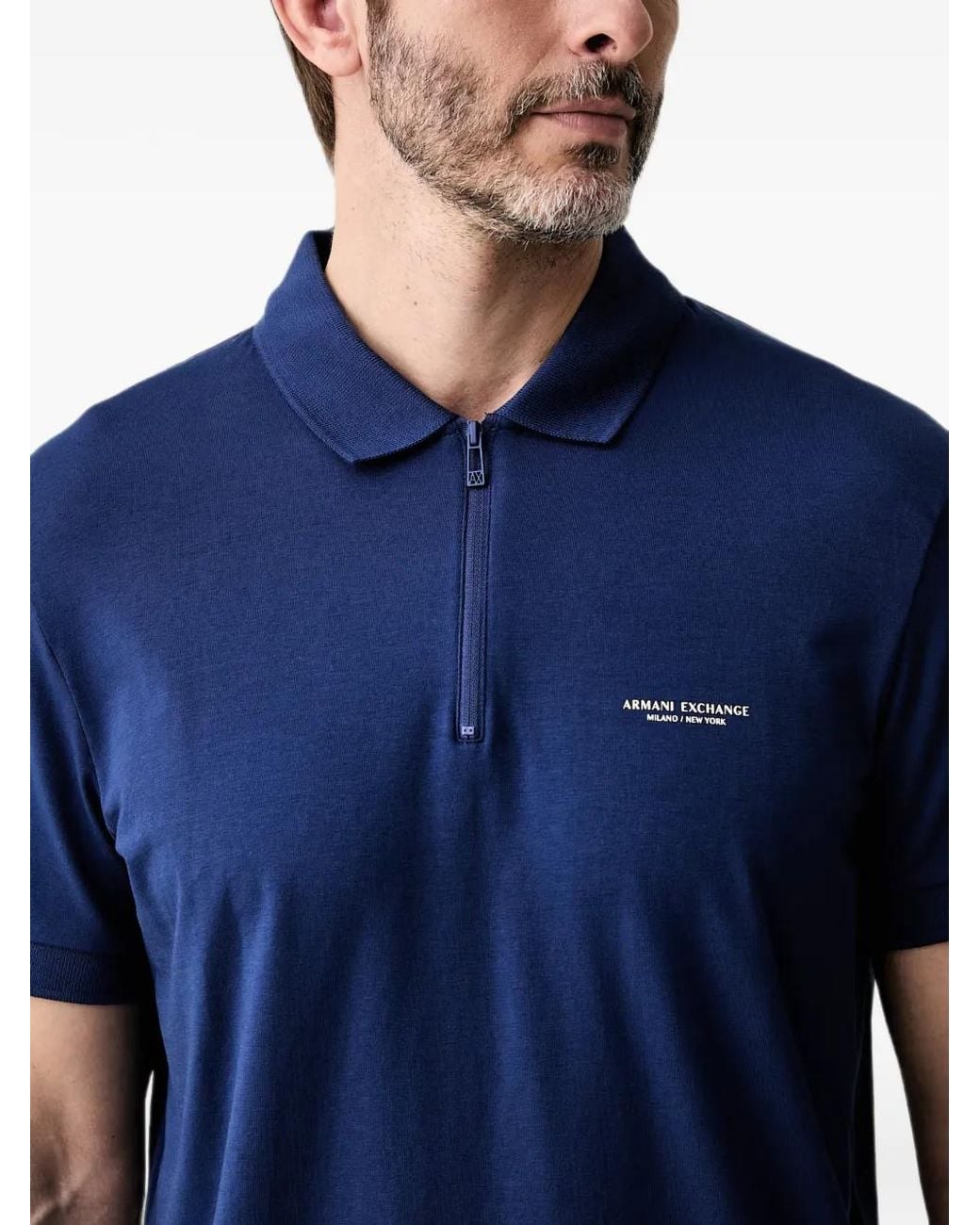 ARMANI EXCHANGE Blue Logo-Print Zip-Fastening Polo Shirt for men