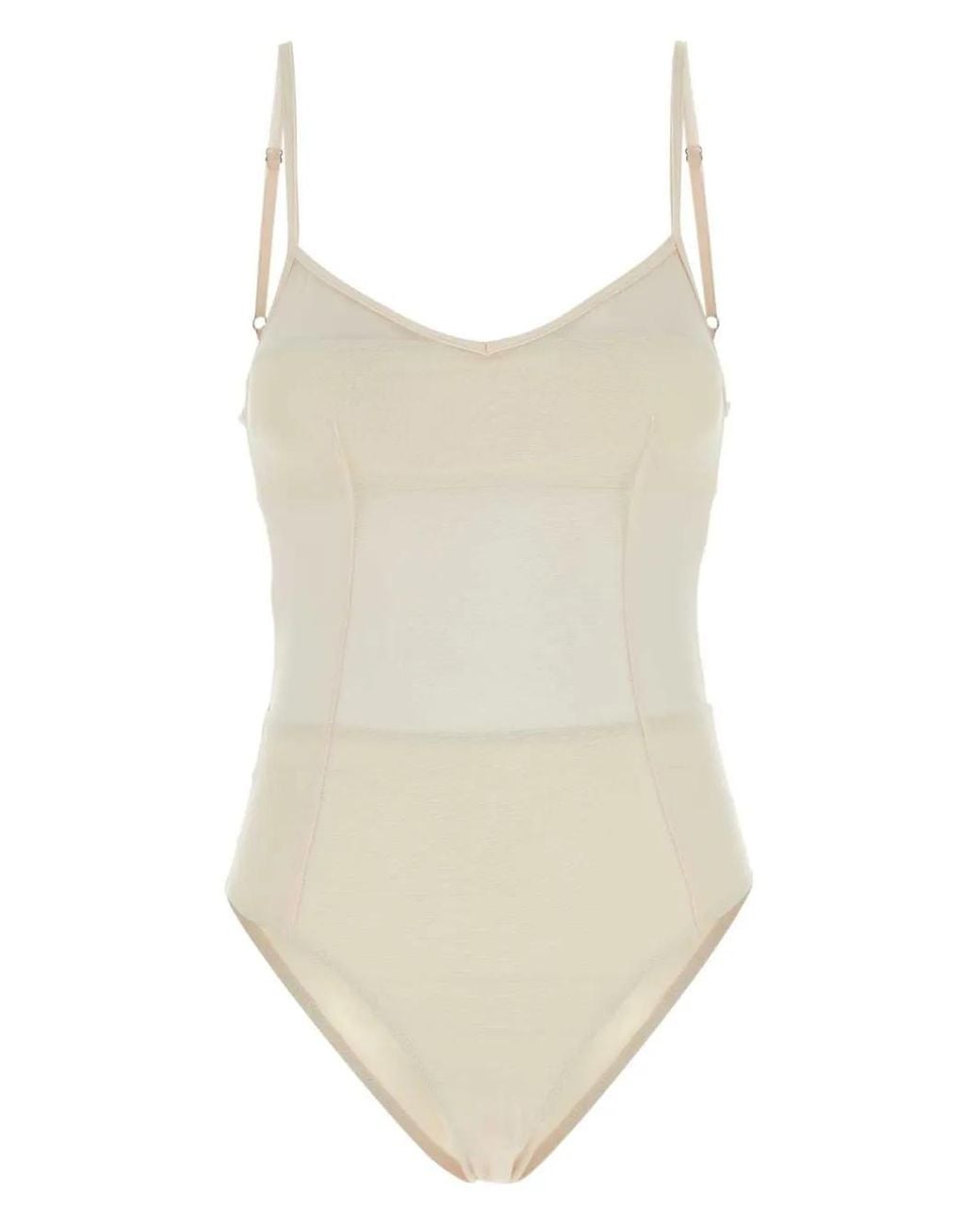 Prada Natural Tulle V-Neck Swimsuit