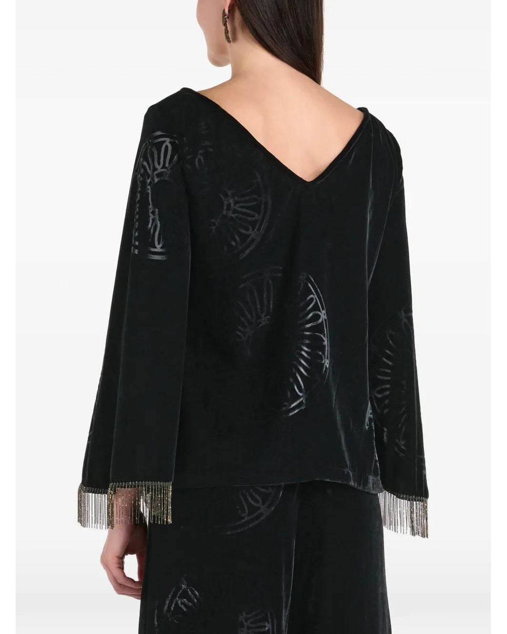 Themis Z Black Kyma Bell-Sleeve Beaded Top