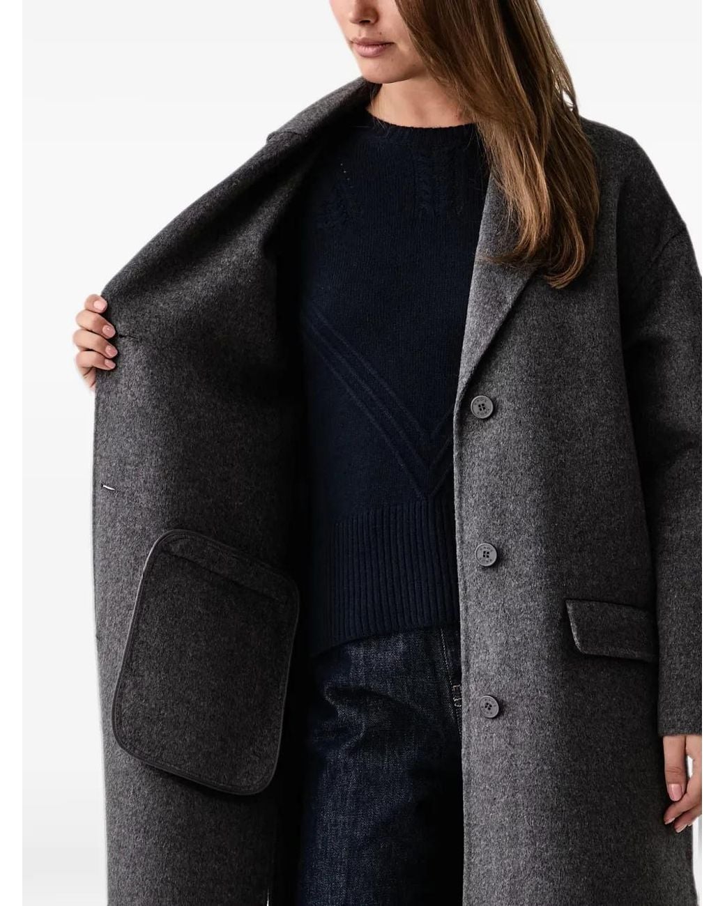 Kaos Black Notched-Lapel Side-Slit Coat